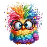 15 Rainbow Owl PNG Clipart | Funny Owl with Crazy Hair and Glasses | Colorful Bird Cartoon Art