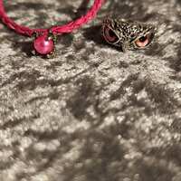 Pink Claw/talon bracelet and owl eye ring set