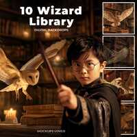 Magical Wizard Library Digital Backdrop, White Owl, Wizard School, Patronus, Editable Magic School D
