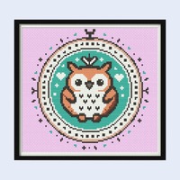 Owl cross stitch pattern | Cute cross stitch owl | Tawny little brown owl embroidery designs | Patte