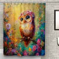 Charming Owl Shower Curtain - Adorable Floral Owl Design for Bright Bathroom Decor, Vibrant Nature-I