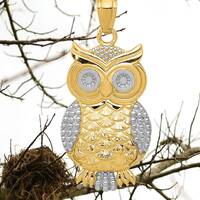 14K Two-tone Gold Owl Pendant with Chain Necklace options