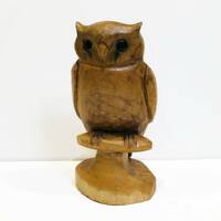 Vintage Hand Carved Great Horned Owl, Rustic