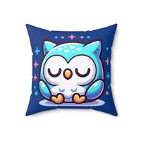 Kawaii sleeping owl Spun Polyester Square Pillow, owl gifts, animal lover gifts, animal pillow, anim