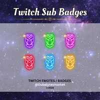 Bright and Fun Neon Owl Sub Badges for Twitch - Pack of 6