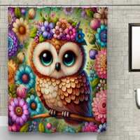 Cute Owl Floral Shower Curtain - Colorful Animal Print for Whimsical Bathroom Decor, Adorable Owl wi