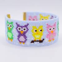 Colorful beaded bracelet, birthday gift for owl lover, owl bracelet cuff, birthday gift for daughter