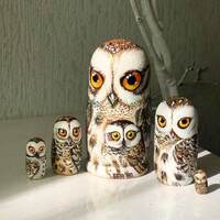 Matryoshka 5pcs, Exclusive wooden doll "Owls", Nesting doll, Hand painted decor, Сollecti