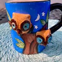 Mulberry Home Owl Mugs, 3D Ceramic Coffee Cups, Set of 4