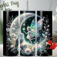 Owl Fairy Moon 20oz Tumbler Wrap, Sublimation Wrap, 20oz Tumbler Wrap, Digital Download PNG File, Ir