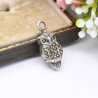 Vintage Sterling Silver Marcasite Owl Pendant - Small Sparkly Pendant Charm | Symbolic Animal Wisdom