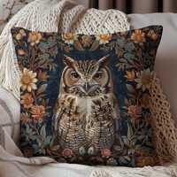 Botanical Screech Owl Pillow | Decorative Pillow Morris Inspired | Cottage-core Pillow