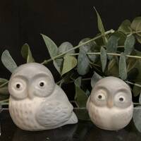 Vintage Owls Ceramic Decorative Figurines Owl Duo Light Gray (Set of 2)
