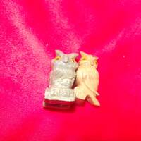 vintage set of 2 carved owl figuine green and brown stone made in Peru