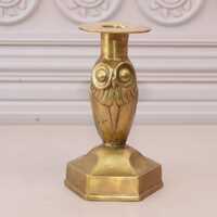 Art Deco Bronze Owl Candlestick: Elegant Wisdom Symbol Statue