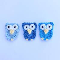 Crochet owls, Crochet applique, 3 small applique owls, cardmaking, scrapbooking, appliques, handmad