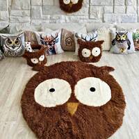 Brown Owl Nursery Rug: Plush Shaggy Minky Carpet