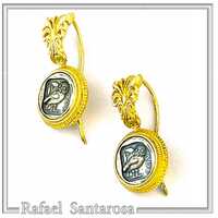 Athena Owl Coin Tetradrachm Antefix Earrings: Oxidised & 18K Gold-Filled Sterling Silver, Museum