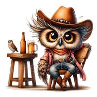 Cowboy Owl with Beer Clipart 12 PNG - Fun and Whimsical Digital Art for Crafts and Projects