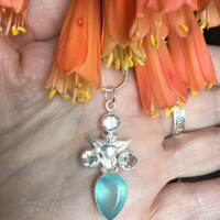 Blue Topaz Chalcedony Owl Necklace, Owl Jewellery