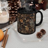 Medieval Floral Owl Mug, 11oz or 15oz Black Ceramic Mug