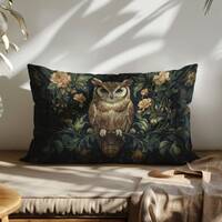 William Morris Lumbar Pillow, William Morris Owl Cushion, Art Nouveau Pillow, Housewarming Gift, Anc