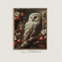 Vintage White Owl Print, Peach Tree Bird Art (Digital Download) OW018