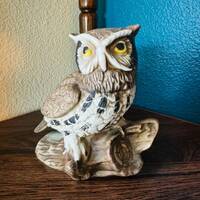 Vintage Homco Porcelain Ceramic Owl On Branch MCM Midcentury