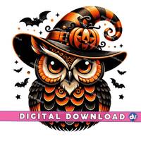 Halloween Owl in Witch Hat PNG Digital Download Clipart - Printable Art for Dtg Dtf Mugs T-Shirts Su