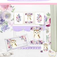 Owl Crib Bedding Set, Floral Crib Bedding Girl, Custom Baby Blanket, Purple Nursery Bedding Set, Owl