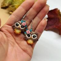 Cute Owl Girl Hook Polymer Clay Earrings