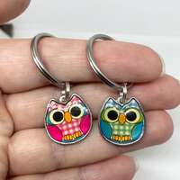 Owl keyring, keychain, uk seller, woodland gift, pink owl, blue owl, owl gift, teacher gift, stockin