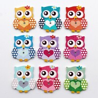 Owl buttons. Owl with heart painted wooden buttons. 9 or 14 buttons.