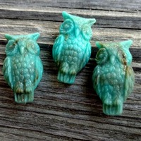 Turquoise, Marbled, Opaque, Owl, Pressed Resin, German Made, 33x15mm, Priced per Piece