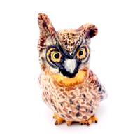 Great Horned Owl Miniature Ceramic Bird Animal Cute Brown Yellow Figurine Tiny Statue Small Decorati