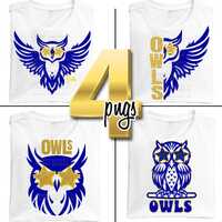 Owl PNG Blue and Gold Owl Mascot with Star Eye Sunglasses, Trendy Preppy Mascot for School, 300 DPI 