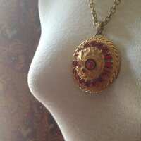 Ruby Red Rhinestone Lucien Piccard Owl Pendant Necklace Signed