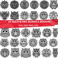 Sketch Owl Mandala SVG Bundle, Owl Line Art, Woodland Bird svg, Cute Owl svg, Cute Owl dxf, Cute Owl