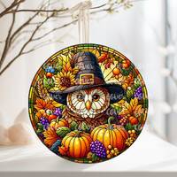 PNG Digital File Happy Thanksgiving or Fall Owl, Round Design Great for Sublimation onto Metal Signs