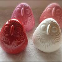 Owl Ceramic Home Decor Red Pink White Vintage Design