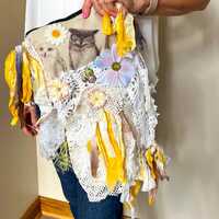 Handmade Boho Chic Purse - Lace & Sari Silk Bag with Jewel Embellishments and Vintage Accents - 