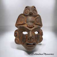 Handcrafted Tairona Owl Mask - Black Clay Ancestral Art from Santa Marta - Unique Cultural Decor