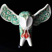 Hand Carved Ash Wood Owl Figurine: Painted Flying Bird Statue