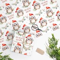 Personalized Owl Christmas wrapping paper, Custom name gift wrap, Owl lover Xmas gift, Magical Chris