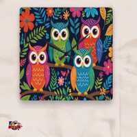 Rainbow Owl Wall Clock Vibrant Acrylic Decor Round or Square Sizes Easy Hang Bird Decor Clock Pe