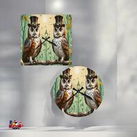 Steampunk Owls Wall Clock  Gothic Victorian Design  Durable Acrylic Round & Square Options  Uniq