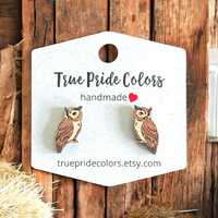 Owl Wood Stud Earrings, Handmade Wood Jewelry, Owl Lovers Gift, Owl Earrings, Nature Jewelry, Animal