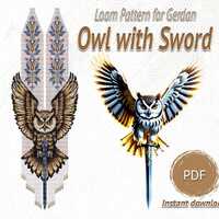 Owl with Sword Necklace Pattern, Loom Beading PDF, Wildlife Bead Jewelry Chart