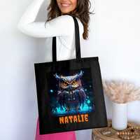Vibrant Owl Art Tote Bag, Personalized Gift