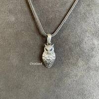 Silver Handmade Owl Necklace, Animal Bird Jewelry, Owl Charm Gift, Animal Necklace, Woman Presents